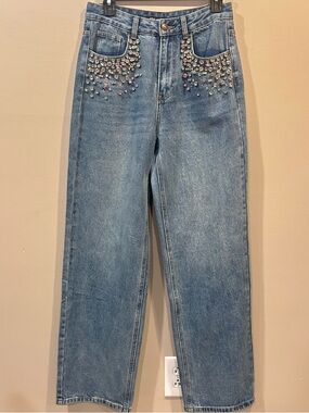 Steve Madden Eras High Rise Straight Leg Embellished Jeans